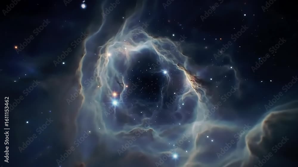 Poster stunning cosmic scene capturing a colorful nebula filled with stars and ethereal formations in deep 