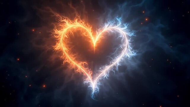 Beautiful heart animation with fire and ice effect for love valentine background video loop footage