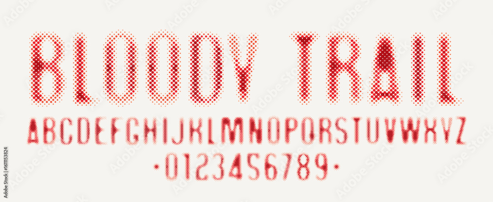 Poster font consisting of dots. simple font on the theme of computer games, pixels, murder, detective and i