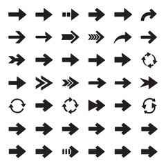 Diverse Collection of Arrow Vector Graphics Presenting Directional and Rotational Symbols for Design and Wayfinding with Bold Black Silhouettes