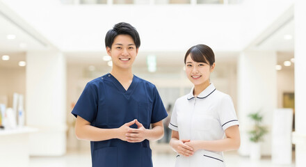 笑顔で立つアジア人看護師