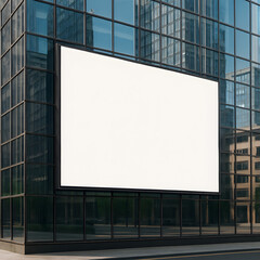 Blank Billboard Mounted on Glass Office Building