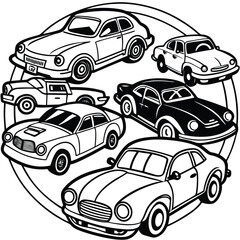 Fototapeta premium Colorful Car Collection Vector Coloring Book for Kids and Adults