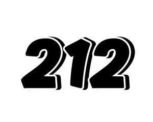 black number 212 on transparent background, with a bold, 3D appearance and shadow effects for added depth and dimension for graphic elements