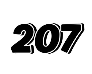 black number 207 on transparent background, with a bold, 3D appearance and shadow effects for added depth and dimension for graphic elements