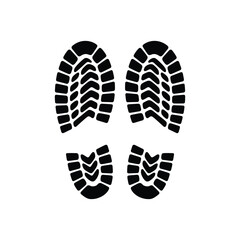 Footprints in black on white background concept of tracking steps journey or path taken and evidence of presence