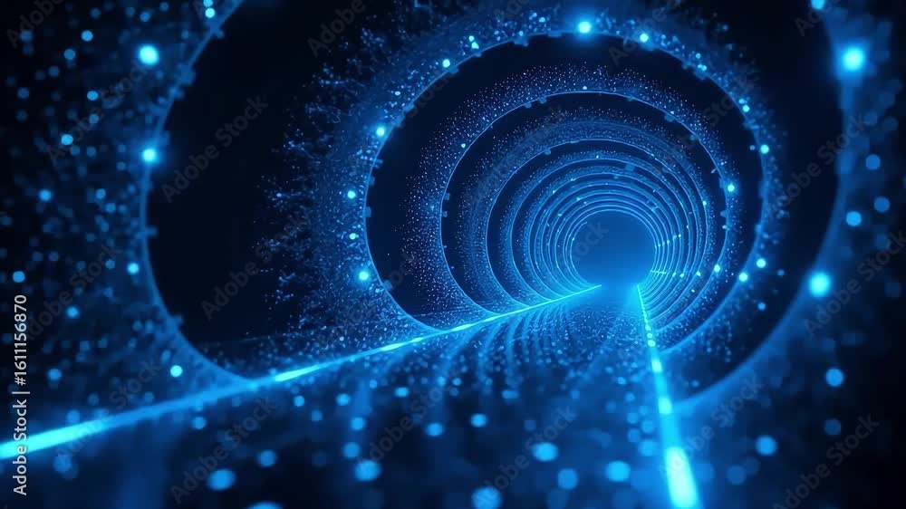 Aufkleber futuristic tunnel blue light abstract background technology digital data stream network 3d render