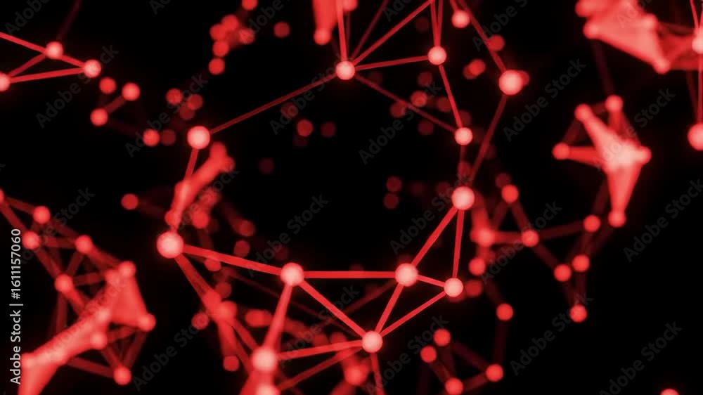 Wall mural abstract network of glowing red points and lines