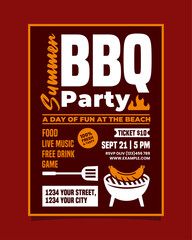 Red and Yellow Illustrative Summer BBQ Party Vertical Poster Invitation Template