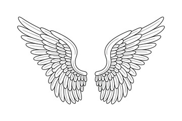 Obraz premium Elegant Angel Wings Vector Illustration Perfect for Fantasy and Creative Projects with Detailed Feather Outlines on White Background