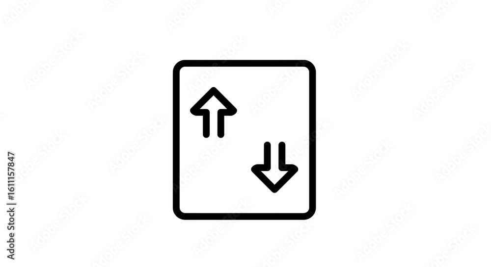 Poster simple line icon with bidirectional up and down arrows. symbol for data transfer, two-way flow, or v