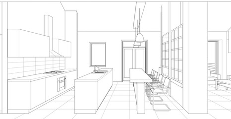 house interior sketch 3d illustration	
