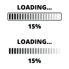 Loading bars in different gray designs isolated on a transparent background for websites and graphic resources. 15% loaded bar.