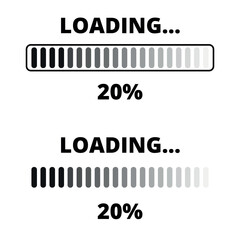 Loading bars in different gray designs isolated on a transparent background for websites and graphic resources. 20% loaded bar.