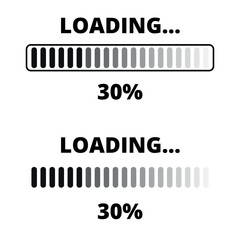 Loading bars in different gray designs isolated on a transparent background for websites and graphic resources. 30% loaded bar.