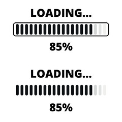 Loading bars in different gray designs isolated on a transparent background for websites and graphic resources. 85% loaded bar.