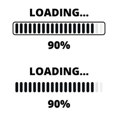 Loading bars in different gray designs isolated on a transparent background for websites and graphic resources. 90% loaded bar.