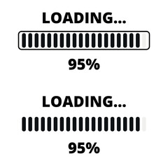 Loading bars in different gray designs isolated on a transparent background for websites and graphic resources. 95% loaded bar.