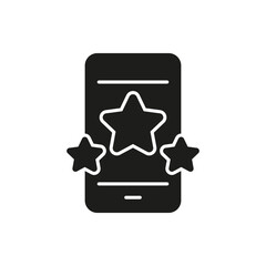 Smartphone With Stars Solid Icon. Mobile App Rating, User Reviews, And Feedback Silhouette Symbol. Customer Experience And Satisfaction. Isolated Vector Illustration