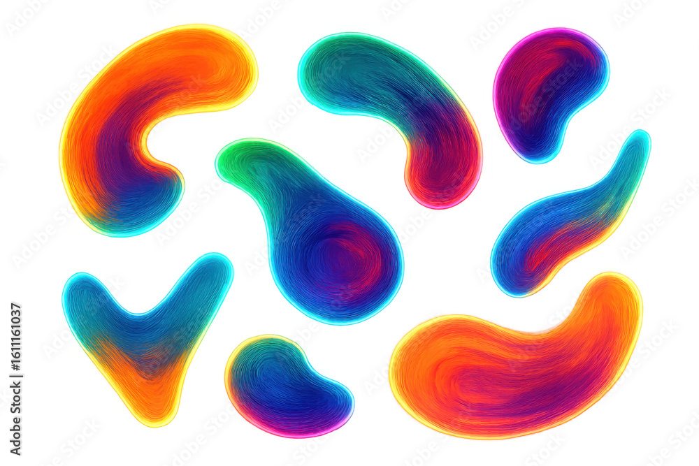 Aufkleber colorful, spiraling abstract forms floating against transparent backdrop, representing contemporary 