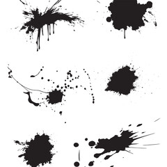 Set of water splashes Paint splatter, blobs, dripping  Vector illustrations, Dripping liquid or smudge