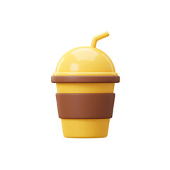 A cheerful yellow to-go cup with a domed lid and straw, ready for a refreshing drink.