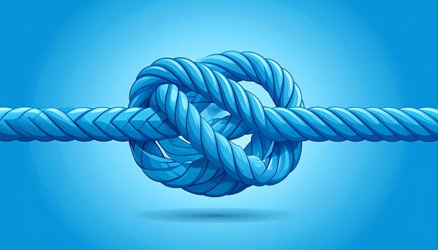 Illustration of a complex nautical rope knot in shades of blue and a clean background