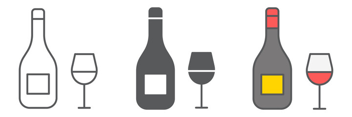 Wine icon collection, rosh hashanah and alcohol, wine bottle with glass sign vector set graphics, editable stroke linear icon, eps 10