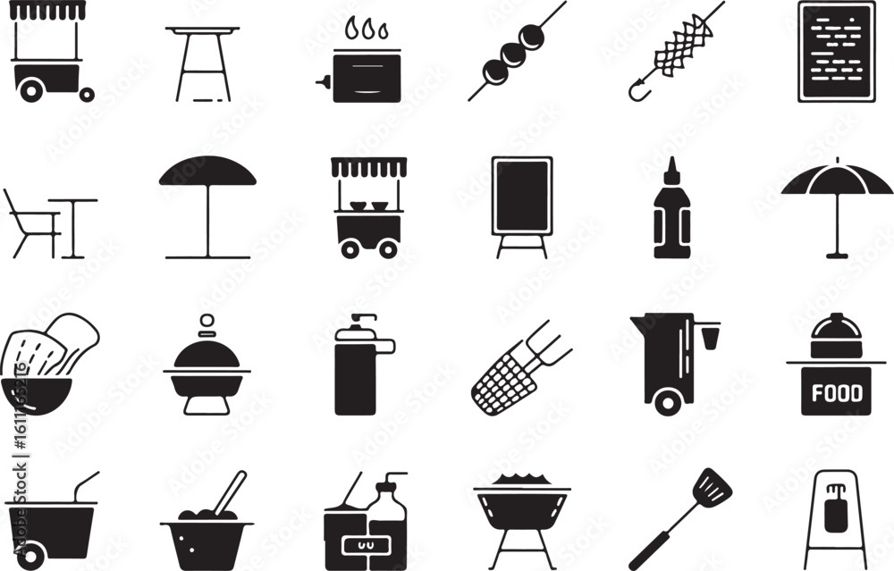 Poster diverse collection of abstract geometric shapes and icons representing various concepts and ideas in