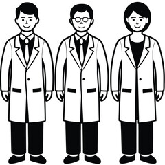 Vector Illustration of Isolated Figurines Depicting Doctors in Lab Coats