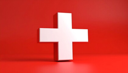 Obraz premium 3D Plus Sign on Red Background
