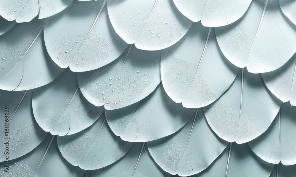 Poster overlapping white and blue feather scale pattern abstract background texture
