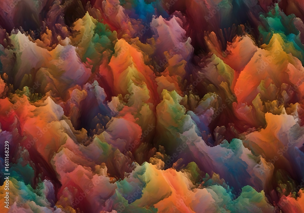 Poster dynamic abstract colorful texture of paint strokes and blending creating depth