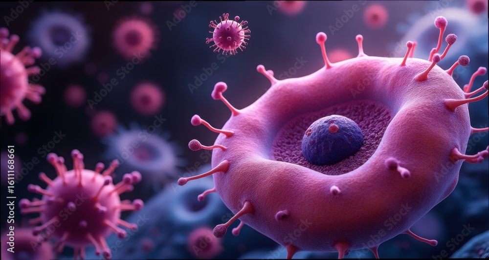 Poster macro image of colorful neutrophils with deep gradi effect