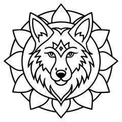 Geometric Wolf Mandala Outline Icon Design
