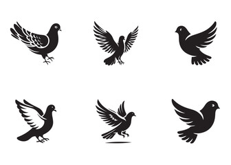 pigeon logo silhouette vector, beautiful dove bird logo icon vector, pigeon bird logo silhouette, silhouette of a pigeon logo icon vector of a pigeon design on white background