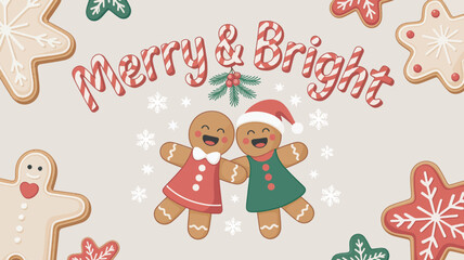 Fototapeta premium Joyful Holiday Season Typography with Gingerbread People and Cookie Border Design