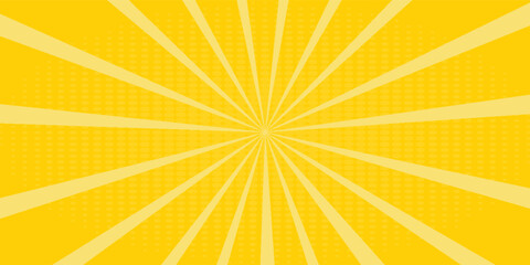 Yellow abstract background with light of sunburst. yellow starburst with halftone. sun ray retro background with flash