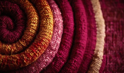 Textile roll in warm autumnal colors rich textured fabric close up