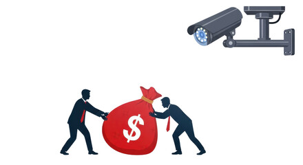 Two men pulling a money bag under surveillance camera isolated PNG with Transparent Background