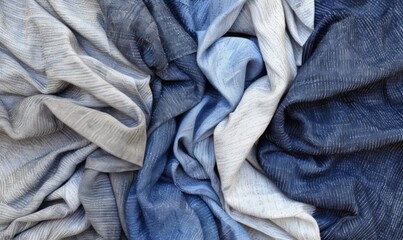 Textured blue and white fabric swirls elegant textile background design