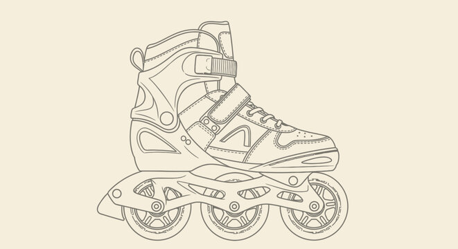 Line drawing of a pair of children's inline skates.