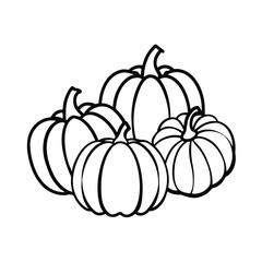 border of various pumpkins black line drawing