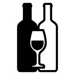 Icono con silueta de copa en espacio negativo en 2 botellas de vino, una de ellas con líneas 