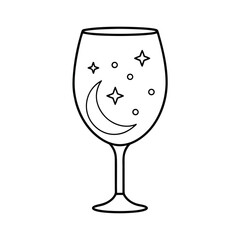 celestial wine glass with moon and stars line art
