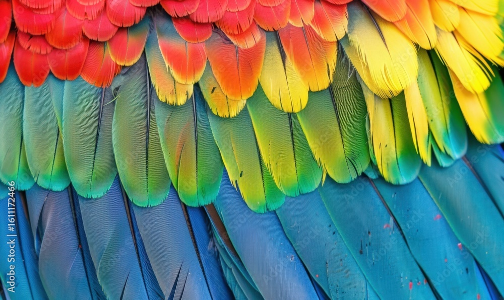 Aufkleber vibrant parrot feathers displaying intricate texture and colorful plumage