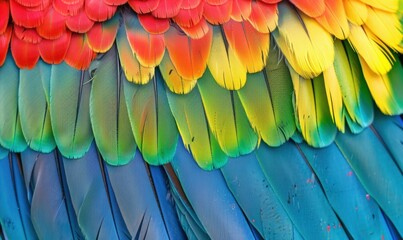 Vibrant parrot feathers displaying intricate texture and colorful plumage