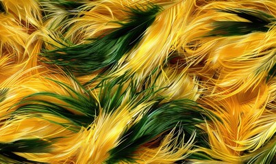 Vibrant yellow and green feather texture abstract close up background