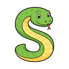 Playful illustration of a smiling green serpent forming the letter S perfect for educational materials or children's designs.