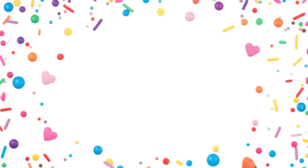 A frame of colorful sprinkles and shapes on a black backdrop    .ai generative, transparent background, white background. isolated on white background